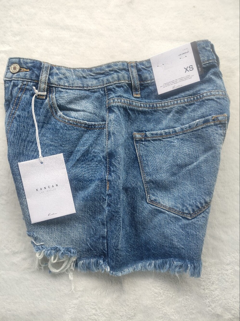 KanCan Distressed Blue High-Rise Denim Shorts - Picture 11 of 12